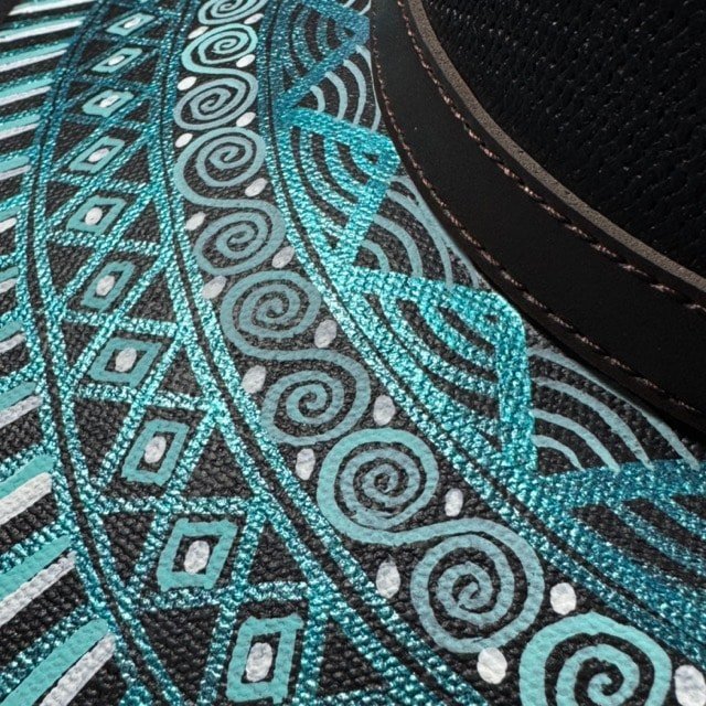 Custom Hand-Painted Fedora Hat Black And Blue Painted In Detail Unisex Size L - Image 6