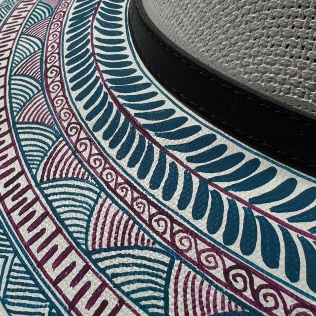 Custom Hand-Painted Fedora Hat White And Blue Painted In Detail Unisex Size L - Image 6