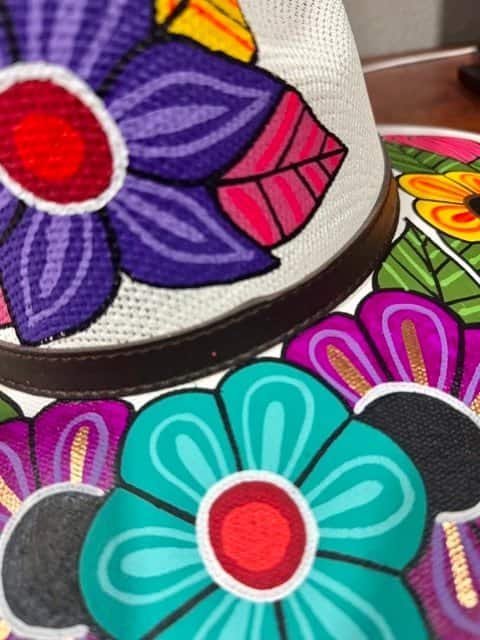 Floral Hand-Painted Palm Straw Multicolor Fedora Hat Size L - Image 4