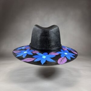 Custom Hand Painted Fedora Hat Black And Blue Painted In Detail Unisex Size M