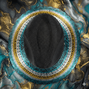 Custom Hand Painted Fedora Hat Black, Gold And Blue Unisex Size M