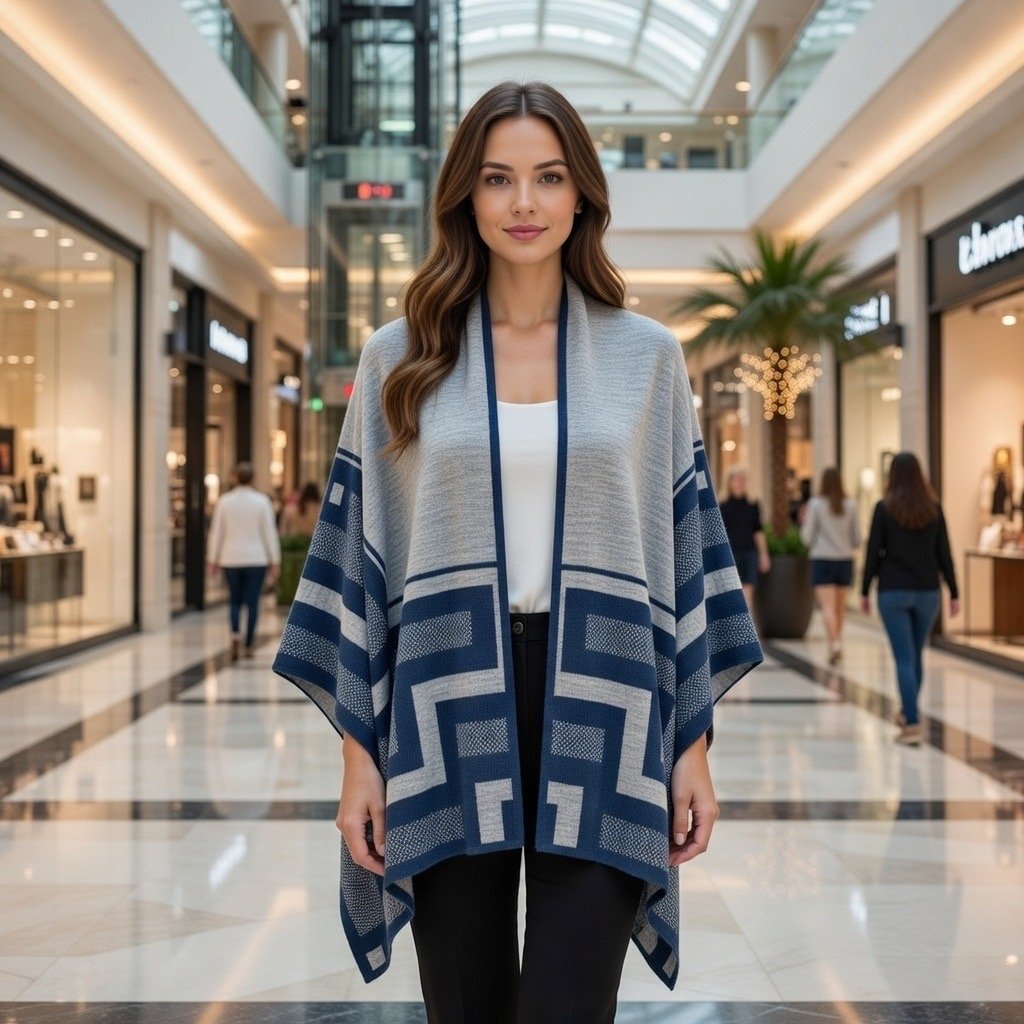 Reversible Ruana Luxurious 100% Alpaca Wrap Classic Sleeveless Cape Shawl - Image 2