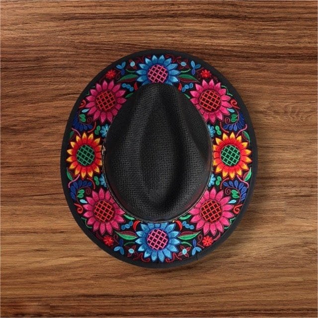 Fedora Hat Hand-Embroidered Palm Straw Hat Size M