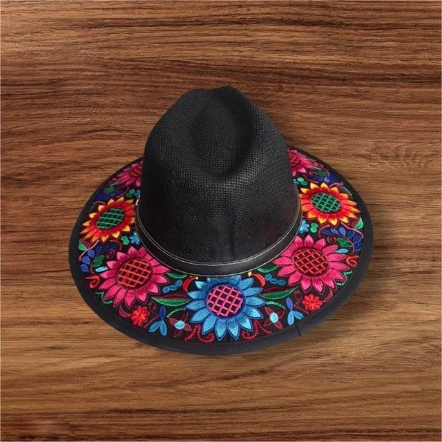 Fedora Hat Hand-Embroidered Palm Straw Hat Size M - Image 3