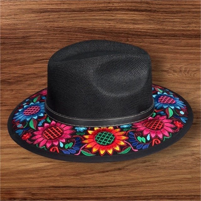 Fedora Hat Hand-Embroidered Palm Straw Hat Size M - Image 2