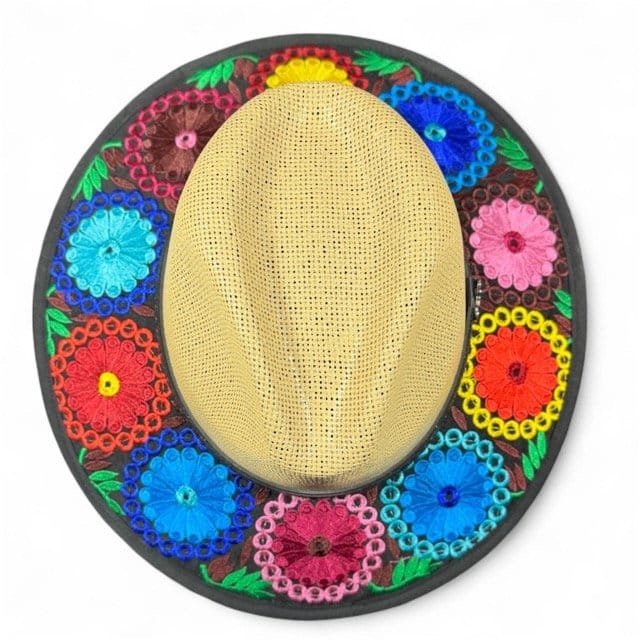 Flores del Sol Fedora Hat | Hand-Embroidered Palm Straw Hat - Image 4