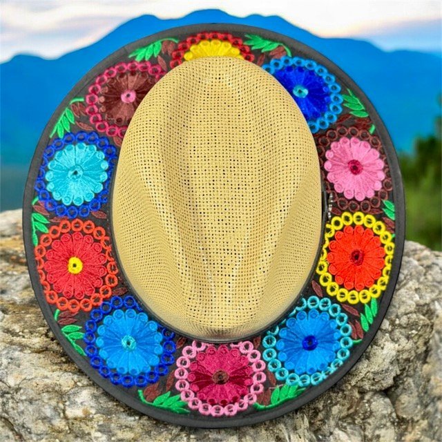 Flores del Sol Fedora Hat | Hand-Embroidered Palm Straw Hat