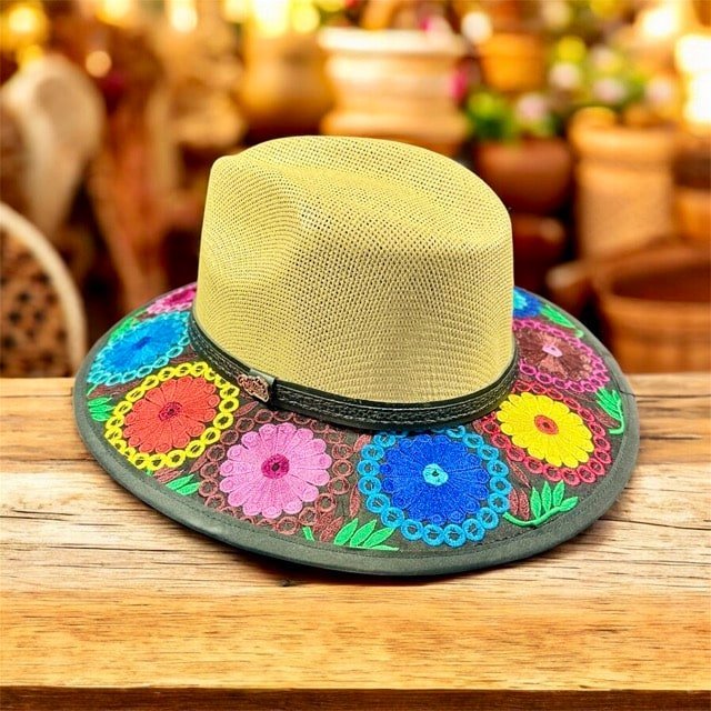 Flores del Sol Fedora Hat | Hand-Embroidered Palm Straw Hat - Image 2