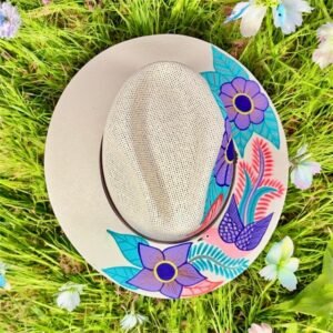 Cielo y Flores Fedora Hand-Painted Palm Straw Hat Size L