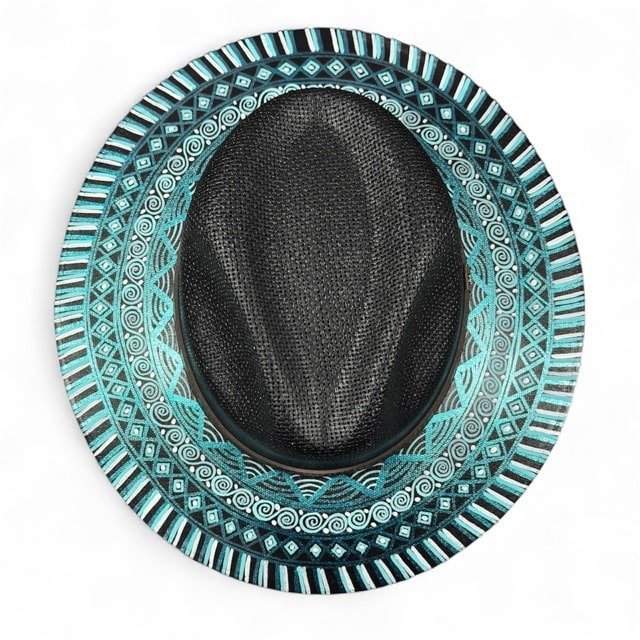 Custom Hand-Painted Fedora Hat Black And Blue Painted In Detail Unisex Size L - Image 5