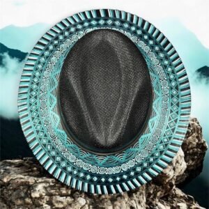 Custom Hand-Painted Fedora Hat Black And Blue Painted In Detail Unisex Size L