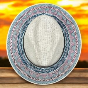 Custom Hand-Painted Fedora Hat White And Blue Painted In Detail Unisex Size L