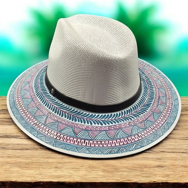 Custom Hand-Painted Fedora Hat White And Blue Painted In Detail Unisex Size L - Image 3