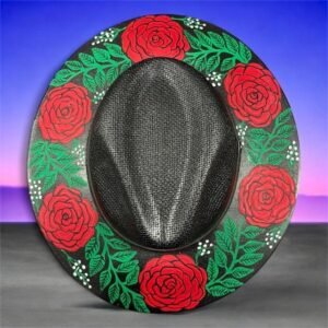 Custom Hand-Painted Fedora Hat Black And Red Painted In Detail Unisex Size L