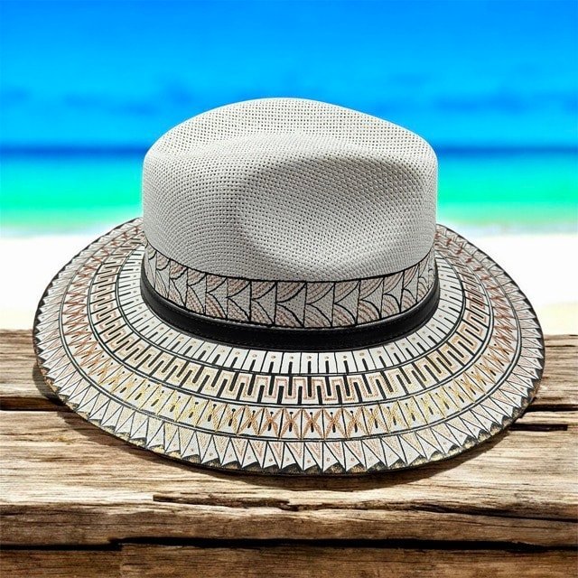 Custom Hand Painted Fedora Hat Brown And Black Painted In Detail Unisex Size L - Image 2