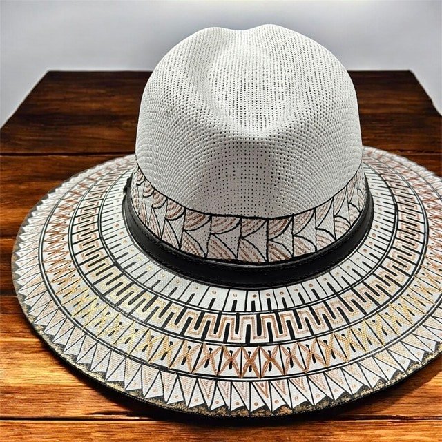 Custom Hand Painted Fedora Hat Brown And Black Painted In Detail Unisex Size L - Image 3