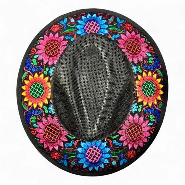 Fedora Hat Hand-Embroidered Palm Straw Hat Size M - Image 4
