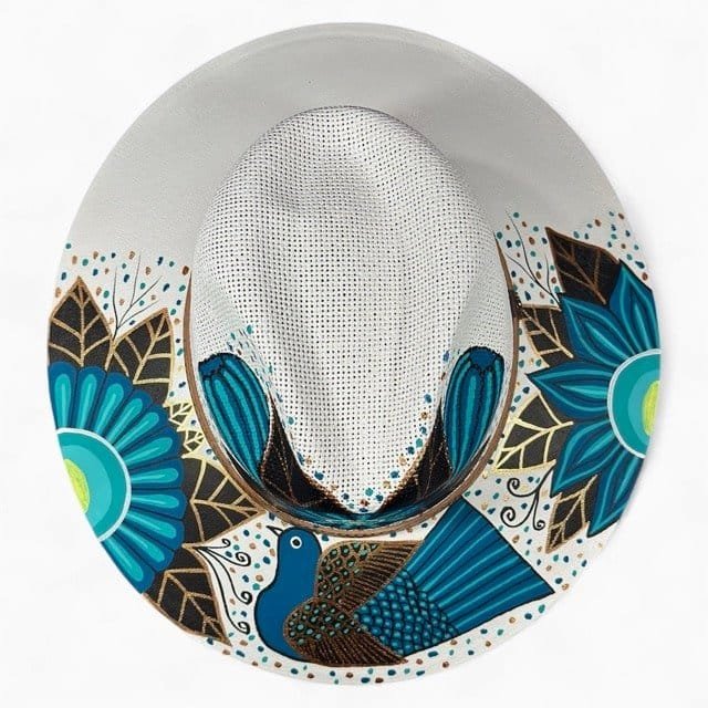 Floral Hand-Painted Palm Straw Fedora Hat Size L - Image 4