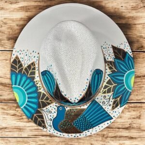 Floral Hand-Painted Palm Straw Fedora Hat Size L