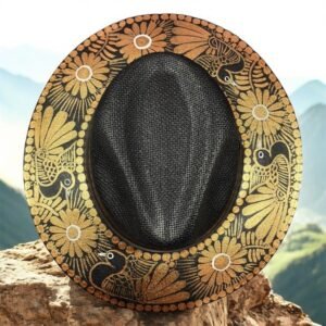 Custom Floral Hand-Painted Fedora Hat Brown And Black Painted In Detail Unisex Size L