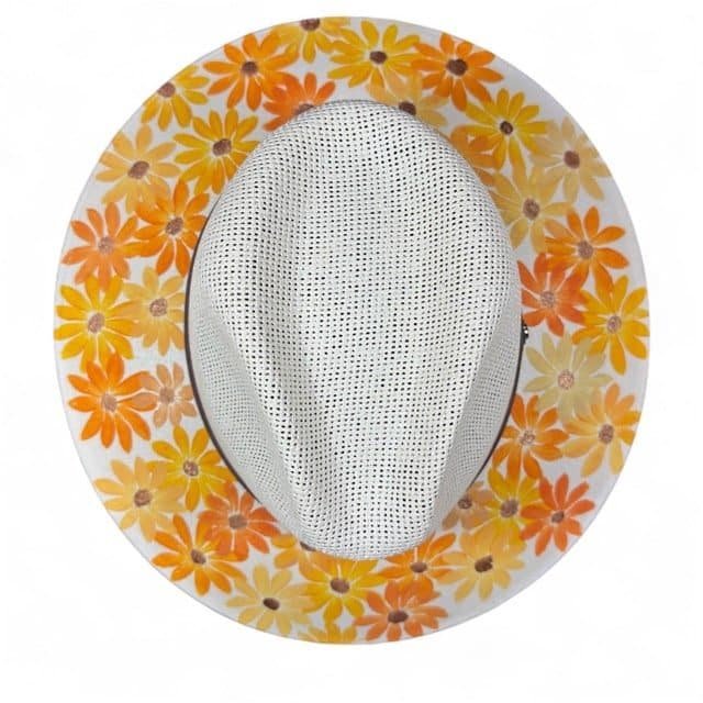 Floral Hand-Painted Palm Straw Fedora Hat Size Medium - Image 4