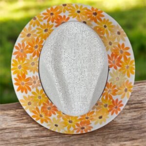 Floral Hand-Painted Palm Straw Fedora Hat Size Medium