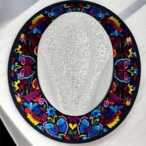 Fedora Hat Hand-Embroidered Palm Straw Hat Size M Butterflies