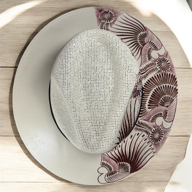 Custom Floral Hand-Painted Fedora Hat Brown And Black Painted In Detail Unisex Size L