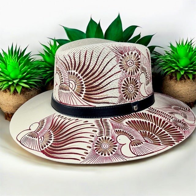 Custom Floral Hand-Painted Fedora Hat Brown And Black Painted In Detail Unisex Size L - Image 3
