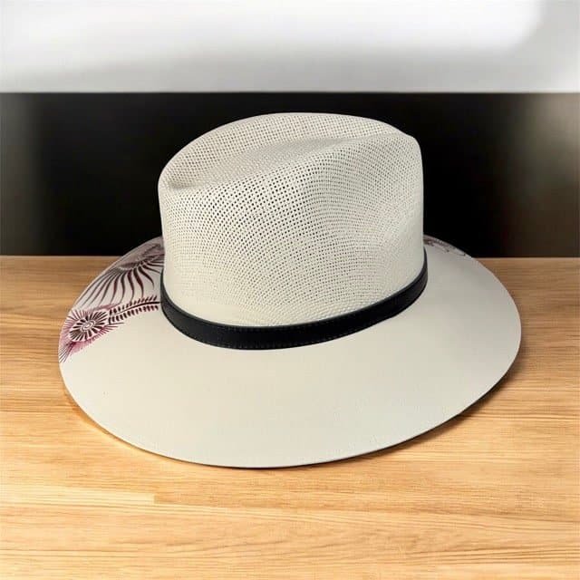 Custom Floral Hand-Painted Fedora Hat Brown And Black Painted In Detail Unisex Size L - Image 5
