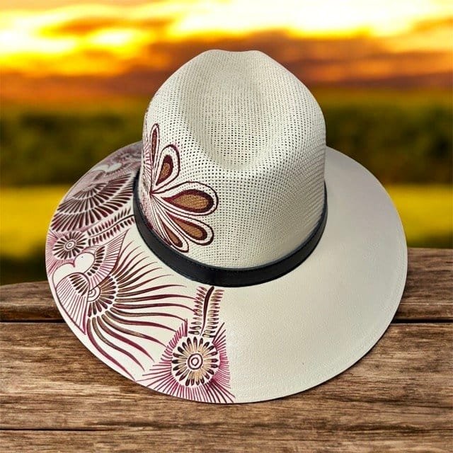 Custom Floral Hand-Painted Fedora Hat Brown And Black Painted In Detail Unisex Size L - Image 2