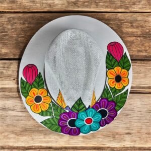 Floral Hand-Painted Palm Straw Multicolor Fedora Hat Size L
