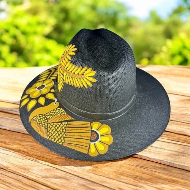 Floral And Birds Hand-Painted Palm Straw Fedora Hat Size XL - Image 5