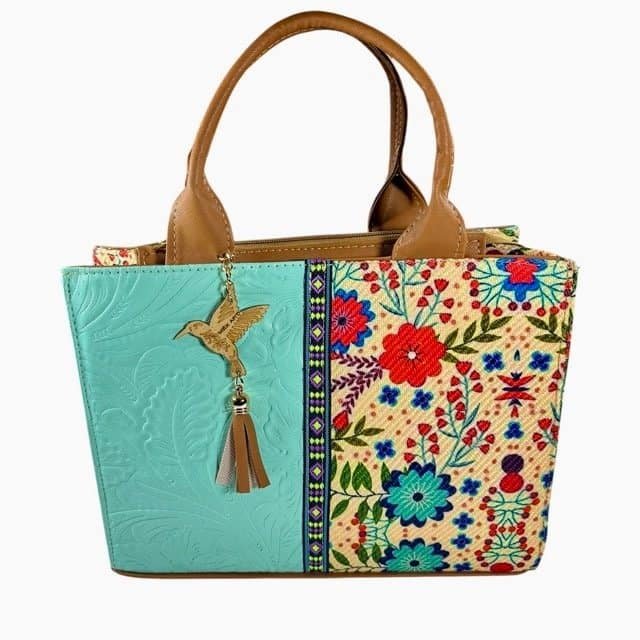 Handcrafted Mexican Tote Bag–Embossed Leather & Floral Jute - Image 4