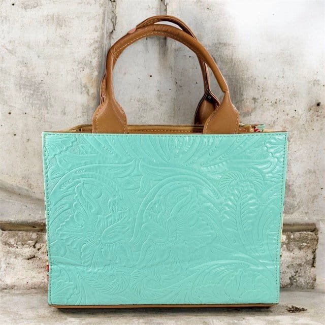 Handcrafted Mexican Tote Bag–Embossed Leather & Floral Jute - Image 3
