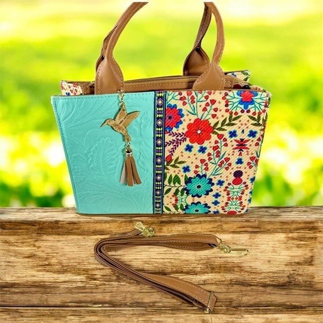 Handcrafted Mexican Tote Bag–Embossed Leather & Floral Jute - Image 2