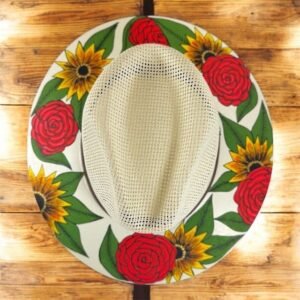 Floral Hand-Painted Palm Straw Fedora Hat Size M