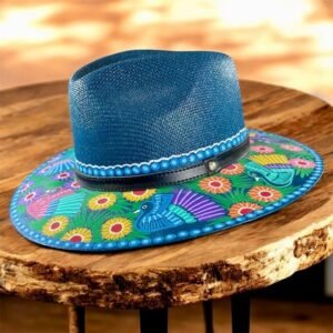 Floral Hand-Painted Palm Straw Fedora Hat Size S