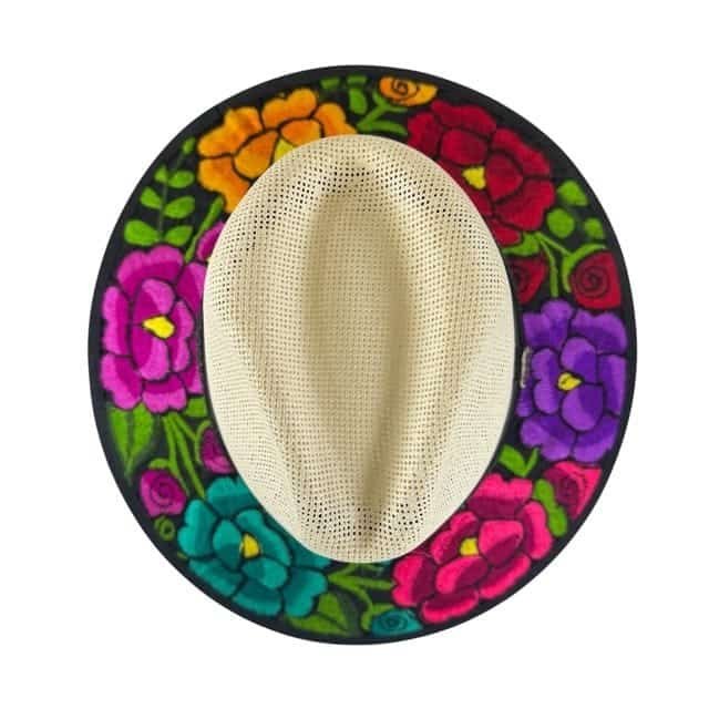 Floral Fedora Hat Hand-Embroidered Palm Straw Hat Size M - Image 5