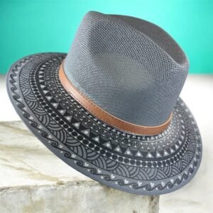 Custom Hand-Painted Fedora Hat Grey Painted In Detail Unisex Size L